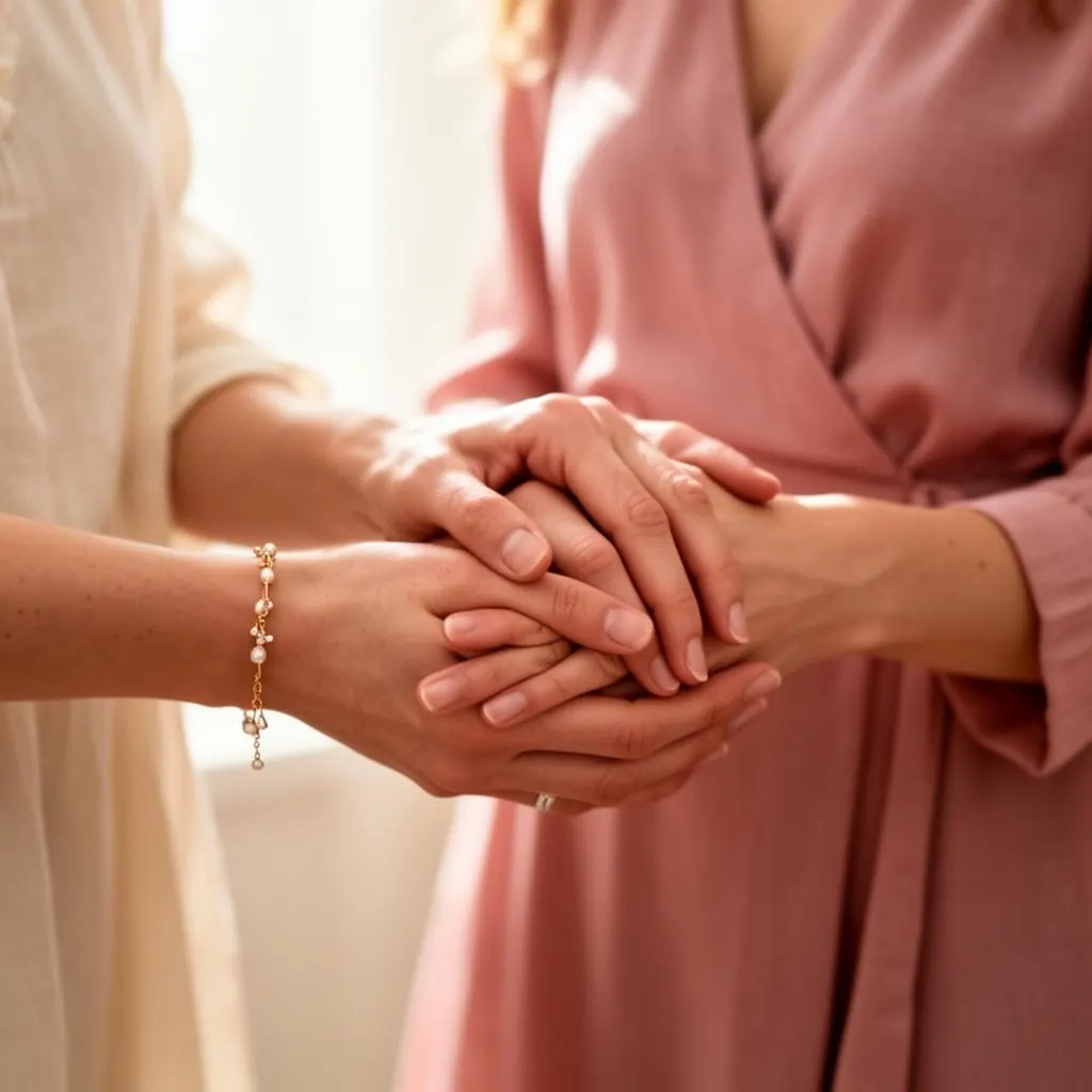 Duas mãos se acolhendo em gesto de cuidado e apoio